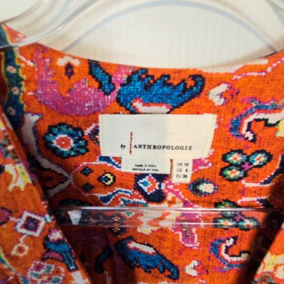 Anthropologie Floral Maxi Dress Boho Double Slit Front V Neck Multi Color Size 6 - Picture 5 of 12